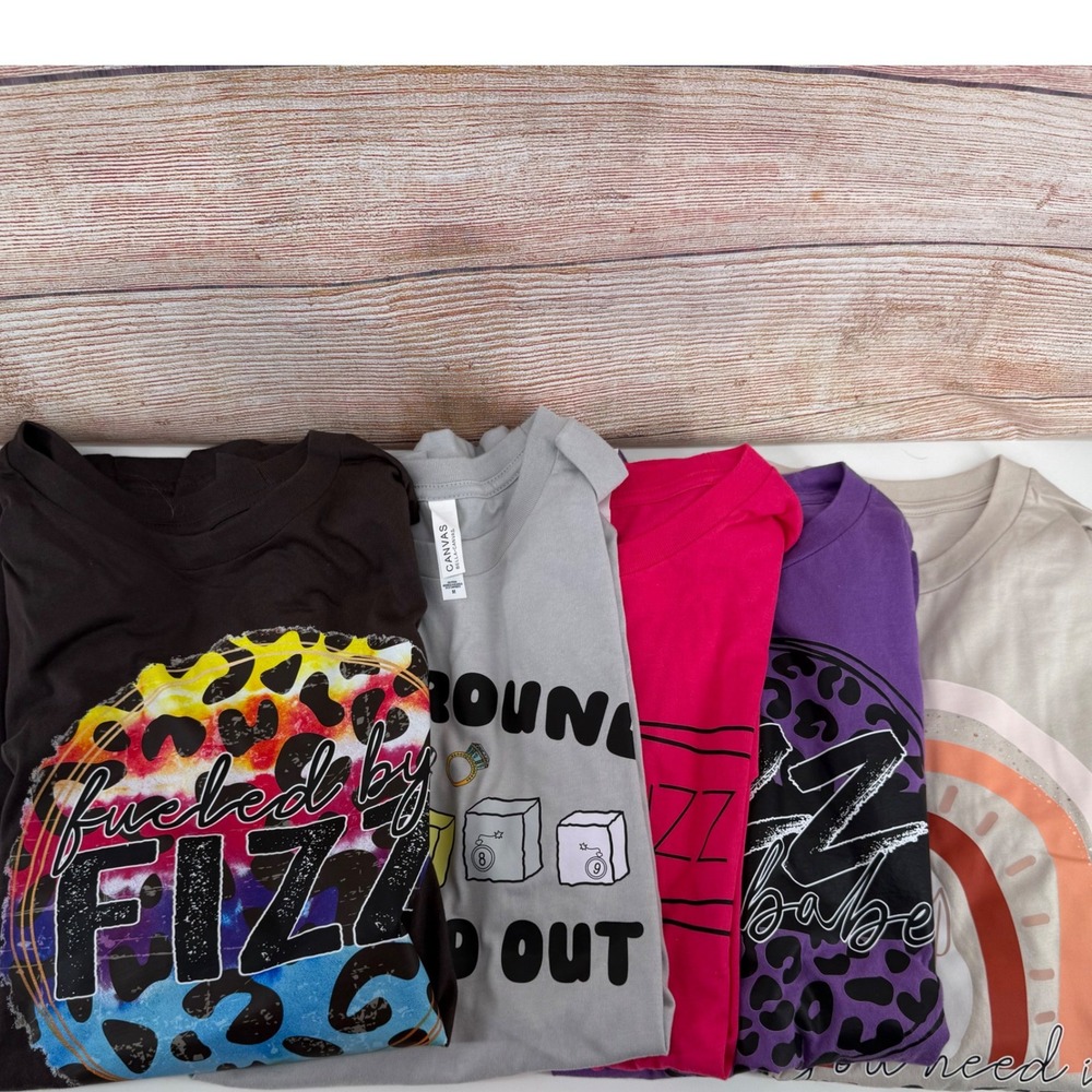 Bella Canvas Fizz Graphic T-Shirt Bundle Set of 5 Medium Grey Pink Purple Tan